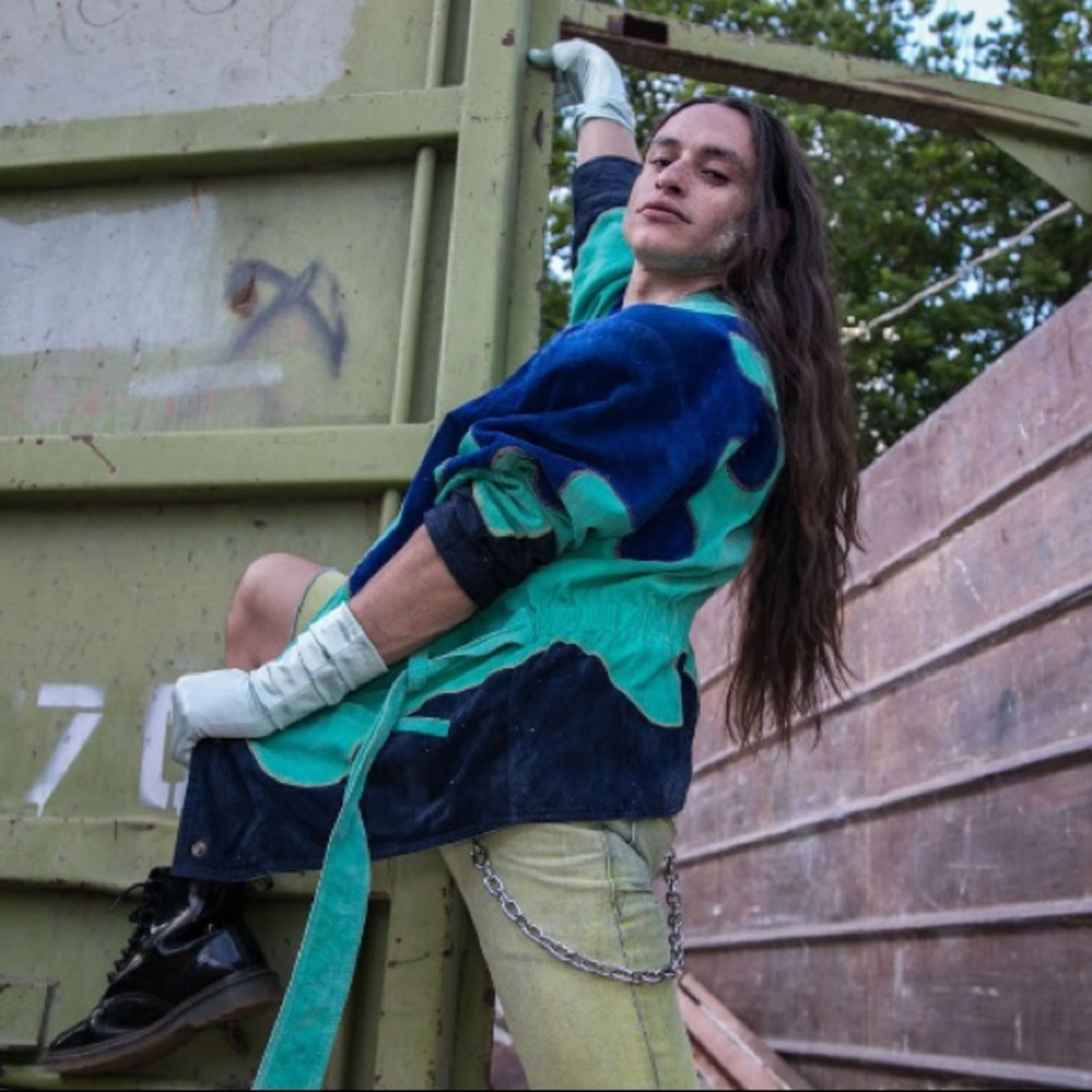 Genuine leather vintage suede coat psychedelic - Picture 2 of 7